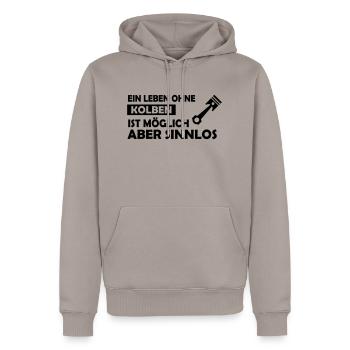 ein leben ohne kolben - Männer Premium Bio Hoodie - Taupe - Vorne - Nico (187cm)