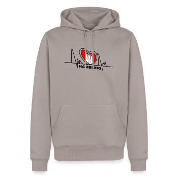 Hamburger Herzschlag - Männer Premium Bio Hoodie - Taupe - Vorne - Nico (187cm)