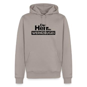 der herr des werkzeuges - Männer Premium Bio Hoodie - Taupe - Vorne - Nico (187cm)