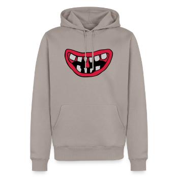 Lachendes Monster Mund Design - Männer Premium Bio Hoodie - Taupe - Vorne - Nico (187cm)