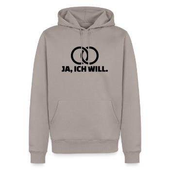 Heiratsantrag - Männer Premium Bio Hoodie - Taupe - Vorne - Nico (187cm)