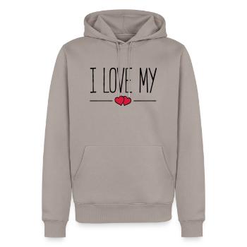 i love my - Männer Premium Bio Hoodie - Taupe - Vorne - Nico (187cm)