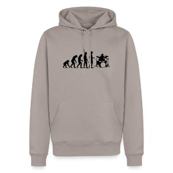evolution_drummer_b_1c - Men’s Premium Organic Hoodie - taupe - Front - Nico (187cm)
