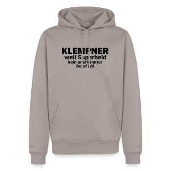Klempner - Männer Premium Bio Hoodie - Taupe - Vorne - Nico (187cm)