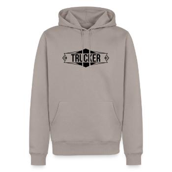 Trucker - Men’s Premium Organic Hoodie - taupe - Front - Nico (187cm)