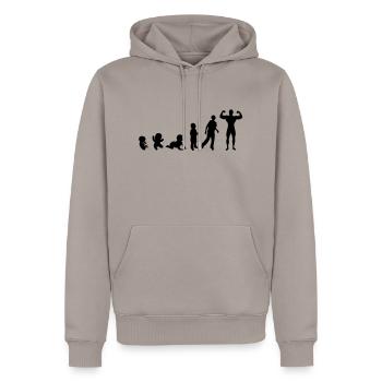 Evolution human men man bodybuilding sports - Men’s Premium Organic Hoodie - taupe - Front - Nico (187cm)