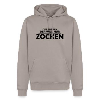der tut nix, der will nur zocken - Männer Premium Bio Hoodie - Taupe - Vorne - Nico (187cm)