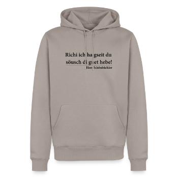 Richi Söusch di hebe - Männer Premium Bio Hoodie - Taupe - Vorne - Nico (187cm)