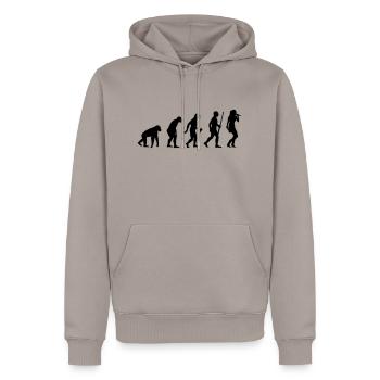 L'évolution du chanteur - Sweat à capuche Premium bio Homme - taupe - Devant - Nico (187cm)