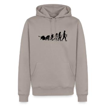 Evolution mit Musik - Männer Premium Bio Hoodie - Taupe - Vorne - Nico (187cm)