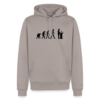 redner evolution - Männer Premium Bio Hoodie - Taupe - Vorne - Nico (187cm)