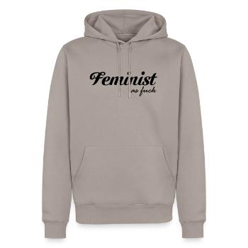 Feminist as fuck - Männer Premium Bio Hoodie - Taupe - Vorne - Nico (187cm)