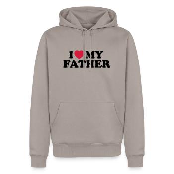 I love my father - Sweat à capuche Premium bio Homme - taupe - Devant - Nico (187cm)