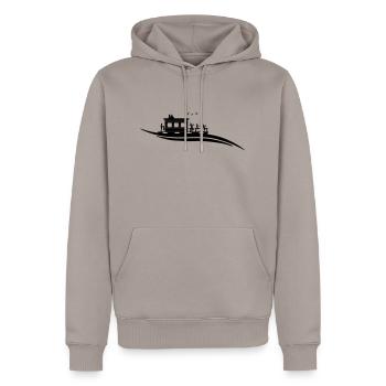 Hausboot Welle - Männer Premium Bio Hoodie - Taupe - Vorne - Nico (187cm)