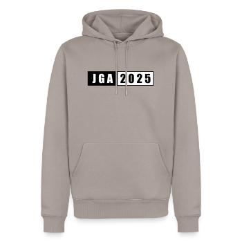 JGA 2025 - Männer Premium Bio Hoodie - Taupe - Vorne - Nico (187cm)