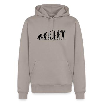 Evolution Bodybuilding - Men’s Premium Organic Hoodie - taupe - Front - Nico (187cm)