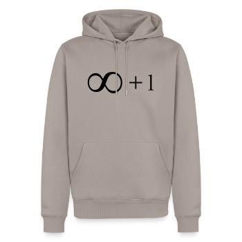 Unendlich + 1 - Männer Premium Bio Hoodie - Taupe - Vorne - Nico (187cm)