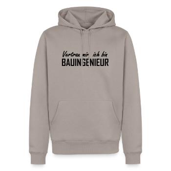 Bauingenieur - Männer Premium Bio Hoodie - Taupe - Vorne - Nico (187cm)