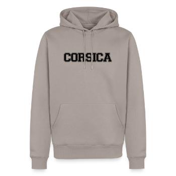 Corsica Name - Sweat à capuche Premium bio Homme - taupe - Devant - Nico (187cm)