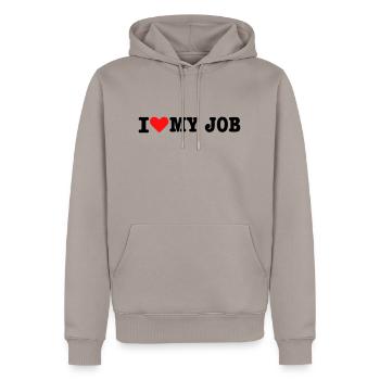 J'aime moi Job - Travail - Sweat à capuche Premium bio Homme - taupe - Devant - Nico (187cm)