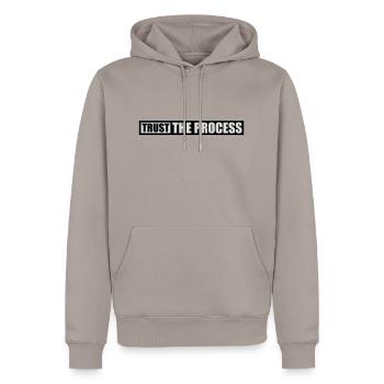 faire confiance au processus Devis - Sweat à capuche Premium bio Homme - taupe - Devant - Nico (187cm)