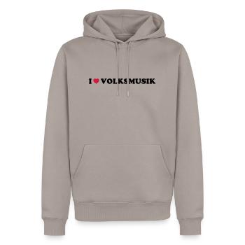 I LOVE VOLKSMUSIK - Männer Premium Bio Hoodie - Taupe - Vorne - Nico (187cm)
