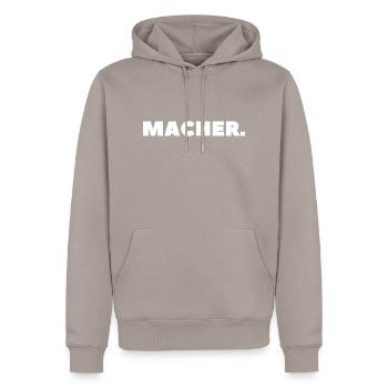 Macher - Männer Premium Bio Hoodie - Taupe - Vorne - Nico (187cm)