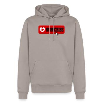 Fabelhaftes Symbol für die Schaltfläche "Abonnieren" des YouTube-Kanals - Männer Premium Bio Hoodie - Taupe - Vorne - Nico (187cm)