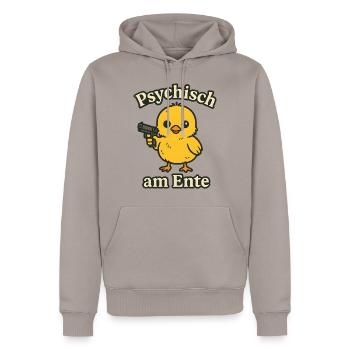 Psychically at the End Funny Duck Saying - Men’s Premium Organic Hoodie - taupe - Front - Nico (187cm)