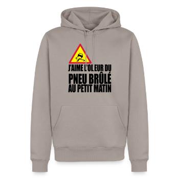 Pneu le matin - Sweat à capuche Premium bio Homme - taupe - Devant - Nico (187cm)
