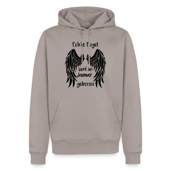 Engel Januar Geburtstag Geschenk Monat Flügel - Männer Premium Bio Hoodie - Taupe - Vorne - Nico (187cm)