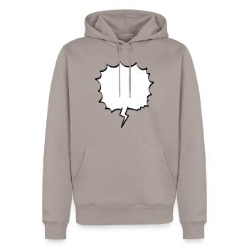 speech bubble - Men’s Premium Organic Hoodie - taupe - Front - Nico (187cm)