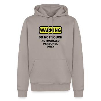 warning humor - Männer Premium Bio Hoodie - Taupe - Vorne - Nico (187cm)