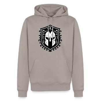 Écusson du casque Spartan - Sweat à capuche Premium bio Homme - taupe - Devant - Nico (187cm)