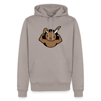 Hase Bodybuilder Gym Muskeln Stark Fitness Bizeps - Männer Premium Bio Hoodie - Taupe - Vorne - Nico (187cm)