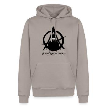 A for Anonymous 2c - Men’s Premium Organic Hoodie - taupe - Front - Nico (187cm)
