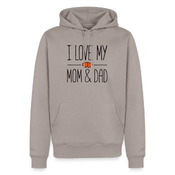 mom and dad i love - Männer Premium Bio Hoodie - Taupe - Vorne - Nico (187cm)