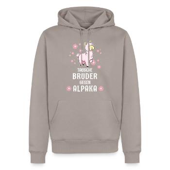 Tausche Bruder gegen Alpaka - Männer Premium Bio Hoodie - Taupe - Vorne - Nico (187cm)