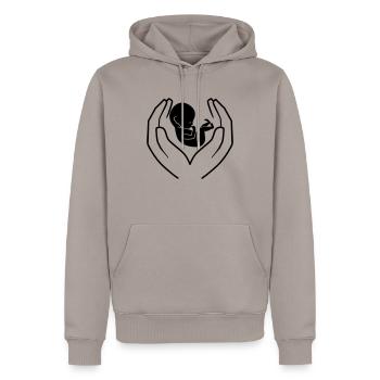 baby in hands - Männer Premium Bio Hoodie - Taupe - Vorne - Nico (187cm)