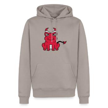 Démon grenouille Devil Horns - Sweat à capuche Premium bio Homme - taupe - Devant - Nico (187cm)