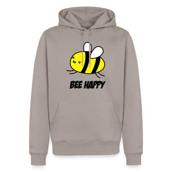 bee happy - Männer Premium Bio Hoodie - Taupe - Vorne - Nico (187cm)