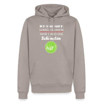 Un dicton drôle pour chaque femme et chaque homme - Sweat à capuche Premium bio Homme - taupe - Devant - Nico (187cm)