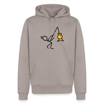 Angler mit dickem Fisch - V2 - Men’s Premium Organic Hoodie - taupe - Front - Nico (187cm)