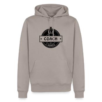 elu coach - Sweat à capuche Premium bio Homme - taupe - Devant - Nico (187cm)