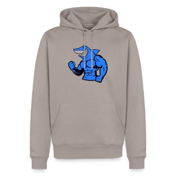 Strong Shark - Männer Premium Bio Hoodie - Taupe - Vorne - Nico (187cm)