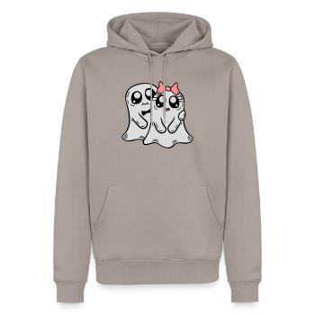 Couple Fantômes Homme Femme - Sweat à capuche Premium bio Homme - taupe - Devant - Nico (187cm)