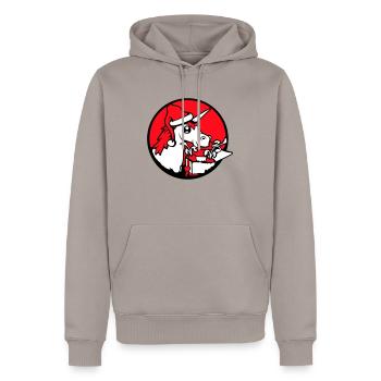 Licorne Noël Père Noël Cadeaux Chapeau - Sweat à capuche Premium bio Homme - taupe - Devant - Nico (187cm)