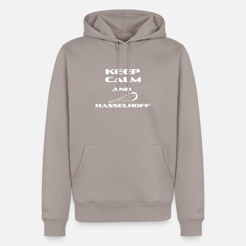 KITESURFING KEEP CALM AND HASSELHOFF - Männer Premium Bio Hoodie - Taupe
