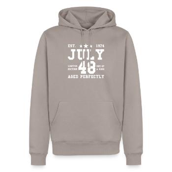 48ème anniversaire Juillet né 1974 Idée cadeau - Sweat à capuche Premium bio Homme - taupe - Devant - Nico (187cm)