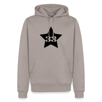 33__star___f1 - Männer Premium Bio Hoodie - Taupe - Vorne - Nico (187cm)